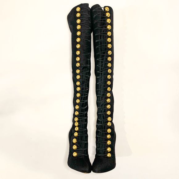 Christian Louboutin Ronfifi Supra 100 Flannel Marine Thigh High Boots EU 37 US 7 - Picture 4 of 12